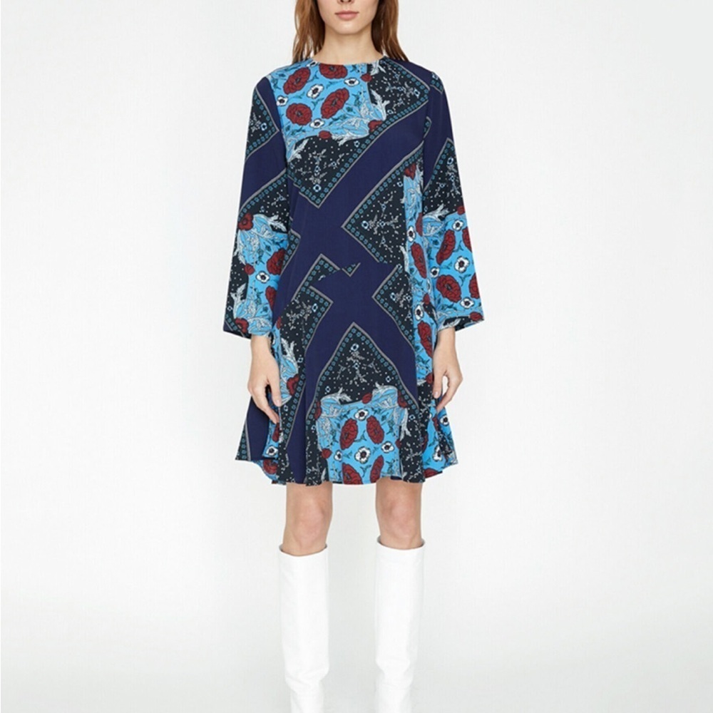 Koton Eur size 38 blue long sleeve floral print mod style dress